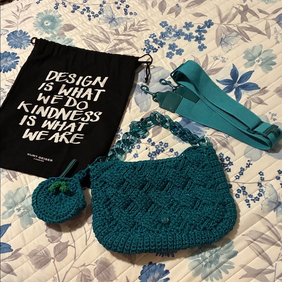 Kurt Geiger Teal Knit Bag with Chain Accent - Picture 3 of 10